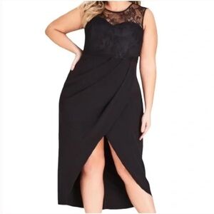 City Chic Black Lace Decollete Dress 24 NWT